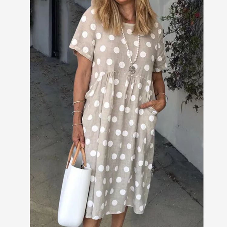 Summer Polka Dot Print Pocket Loose Sleeve Versatile Urban Dress