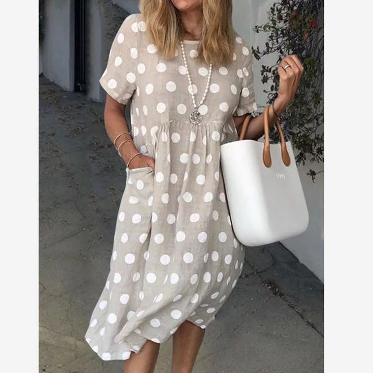 Summer Polka Dot Print Pocket Loose Sleeve Versatile Urban Dress