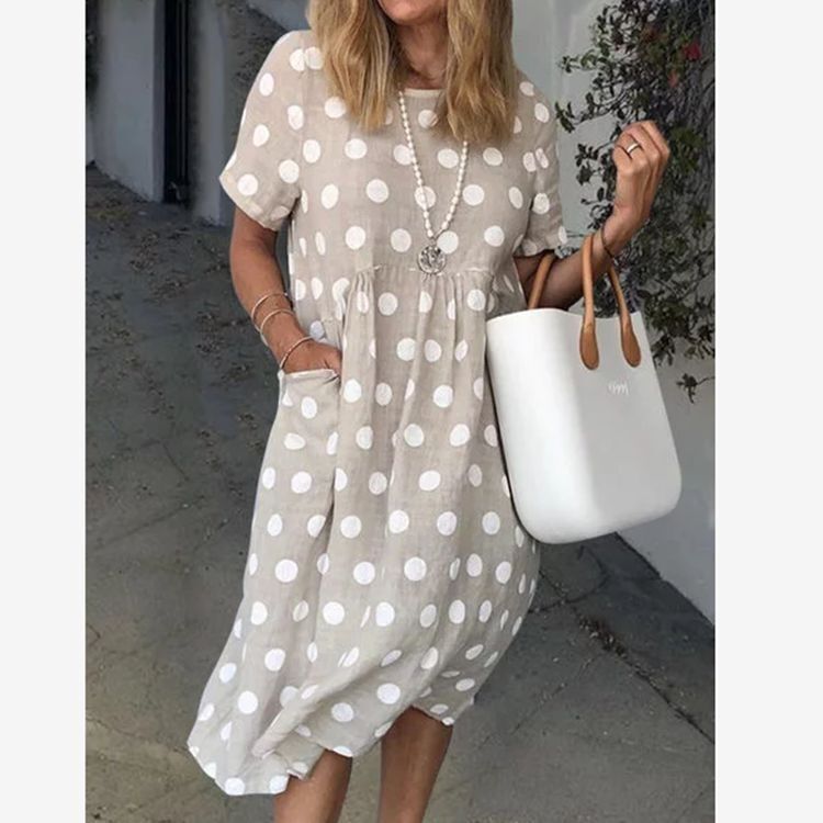 Summer Polka Dot Print Pocket Loose Sleeve Versatile Urban Dress
