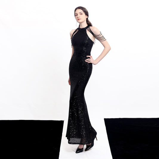 Temperament Elegant Long Halter Set Diamond Sequined Wedding Dresses