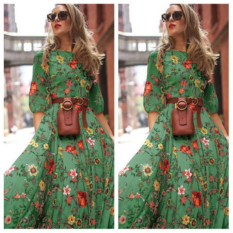 Women's Chiffon Printed Large Swing Dress Bohemian Dresses