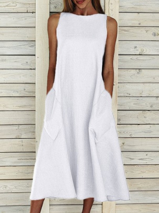Attractive Round Neck Sleeveless Double Pocket Dress