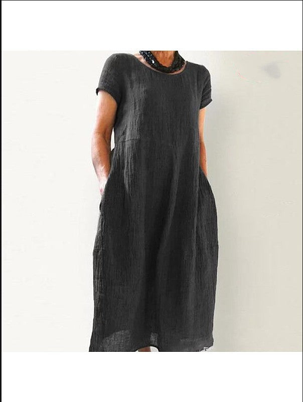 Chinese Style Loose Solid Color Cotton Dresses