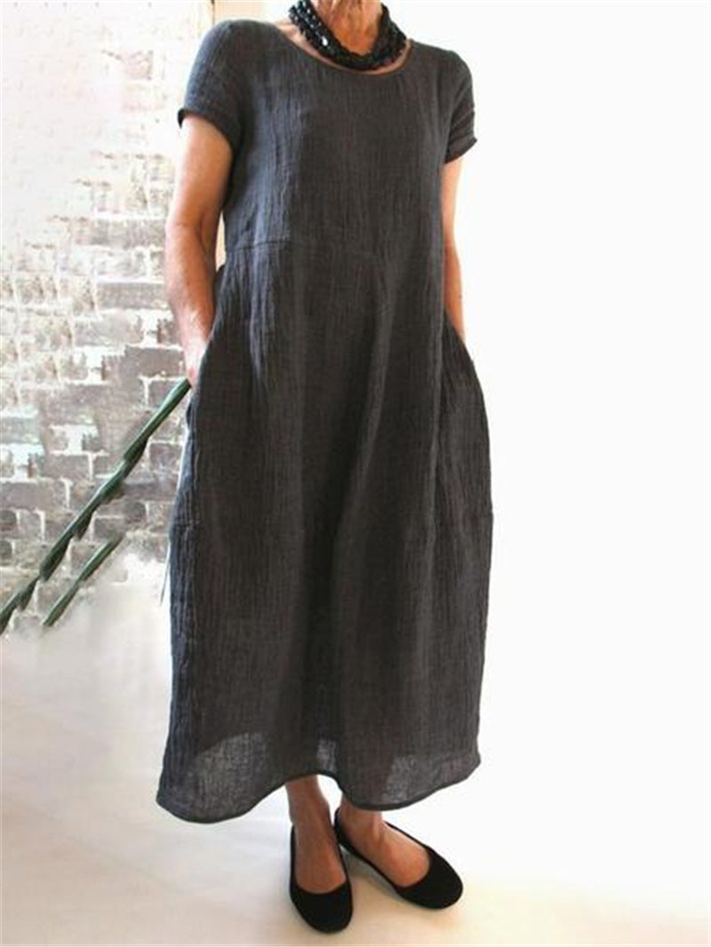 Chinese Style Loose Solid Color Cotton Dresses