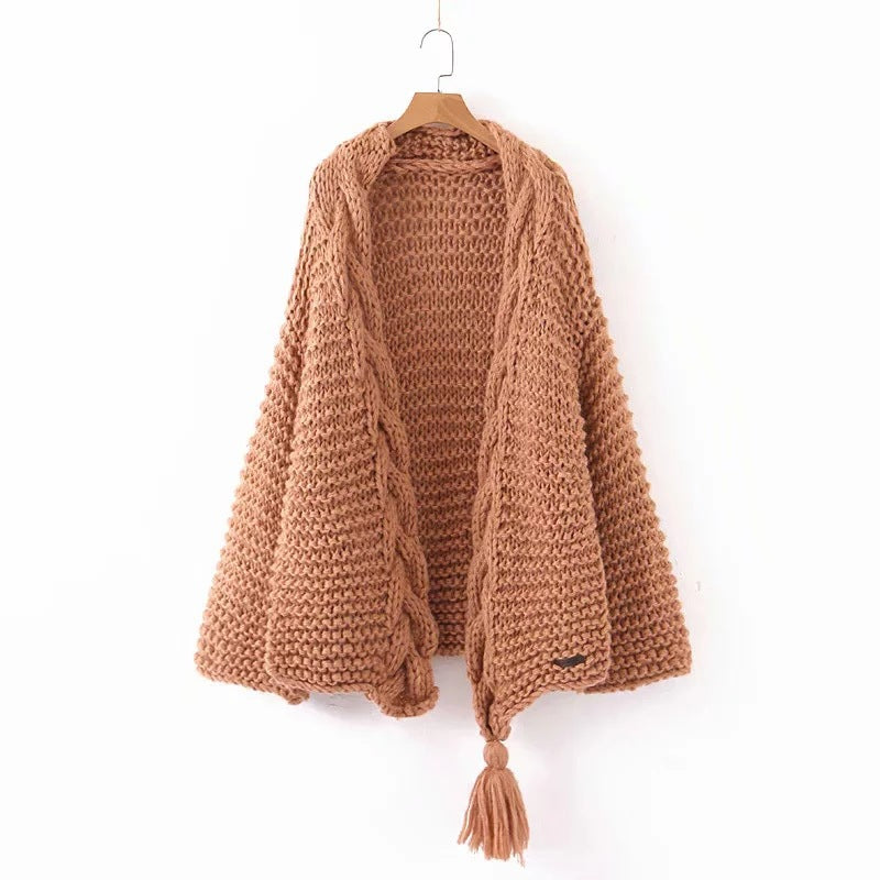 Women's Handmade Knitting Needle Tassel Knitted Cardigans