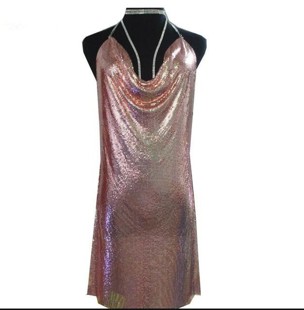 Women's Metal Sequins Sexy Brace Halter Diamond Dresses
