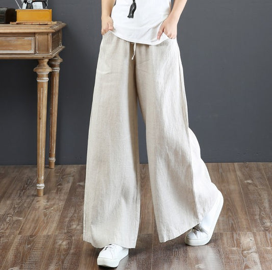 Women's Artistic Cotton Linen Loose Large Wide Pants