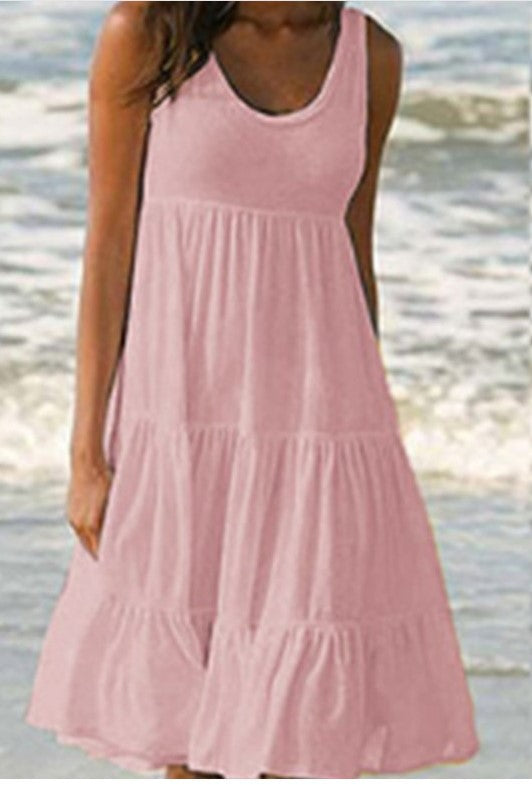 Women's Sleeveless Round Neck Stitching Big Swing Dresses