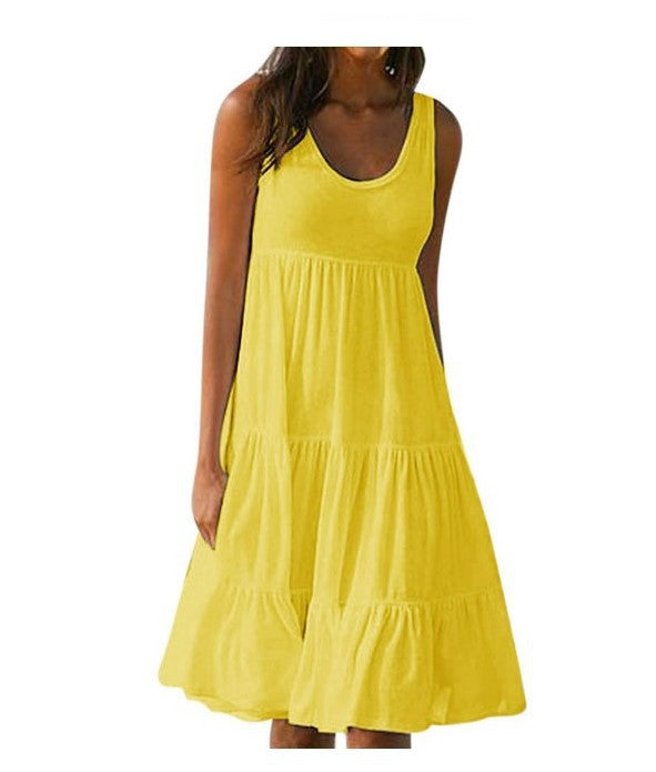 Women's Sleeveless Round Neck Stitching Big Swing Dresses