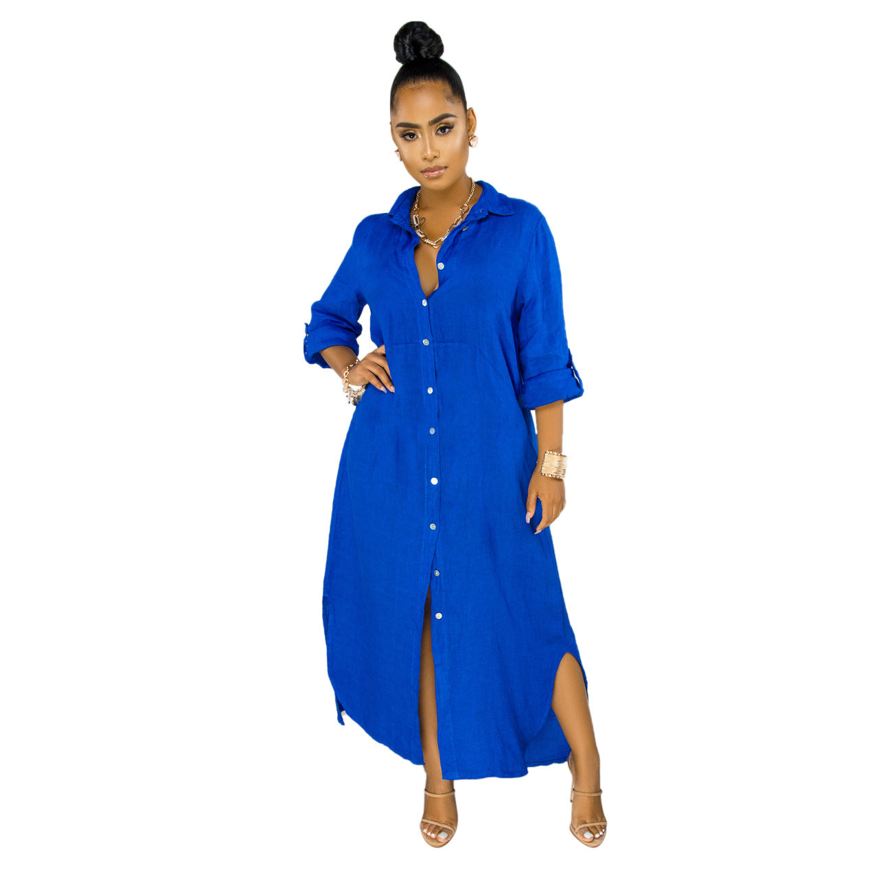 Women's Sexy Fashion Solid Color Shirt Dress Dresses