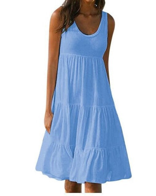 Women's Sleeveless Round Neck Stitching Big Swing Dresses