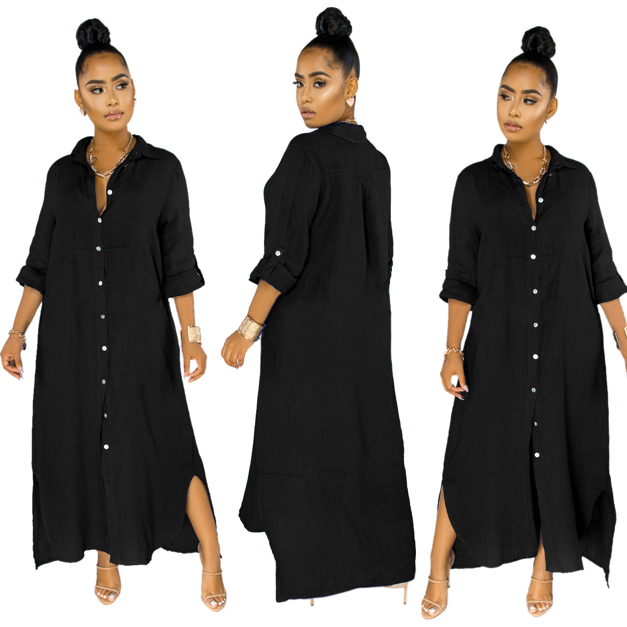 Women's Sexy Fashion Solid Color Shirt Dress Dresses