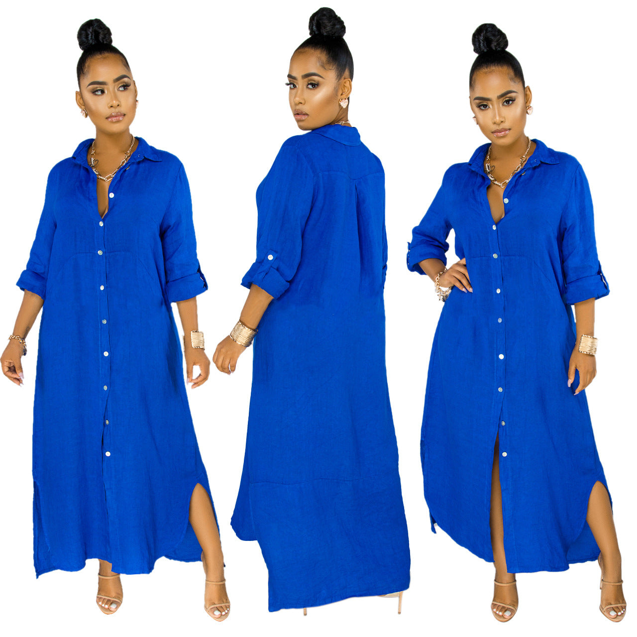 Women's Sexy Fashion Solid Color Shirt Dress Dresses