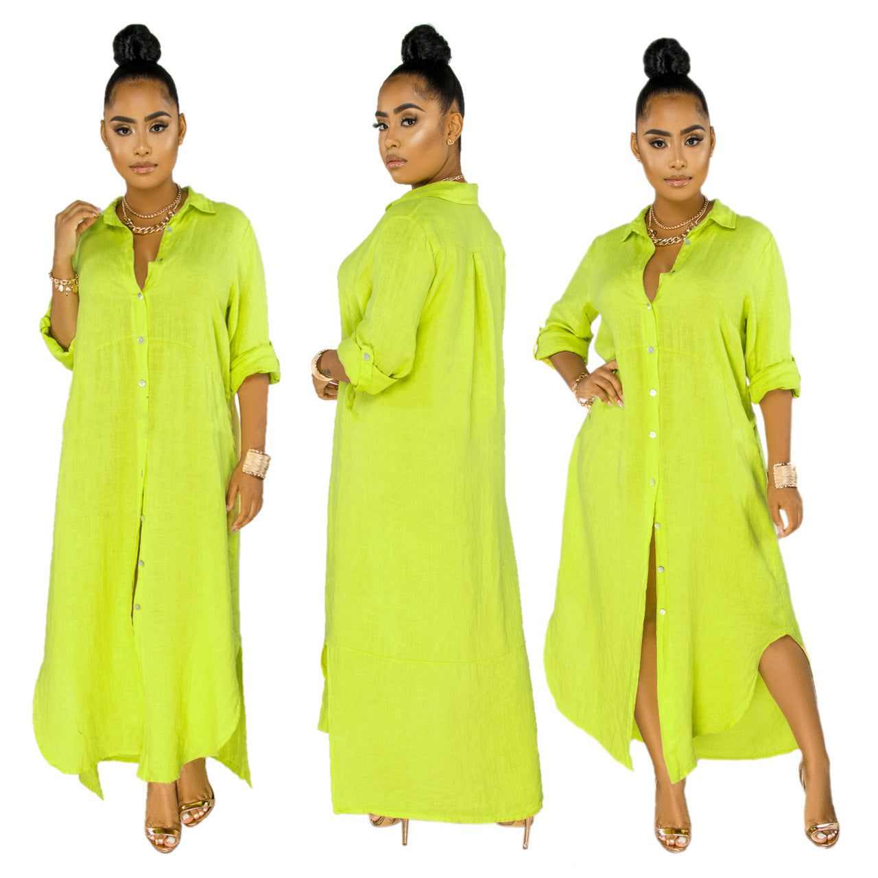 Women's Sexy Fashion Solid Color Shirt Dress Dresses