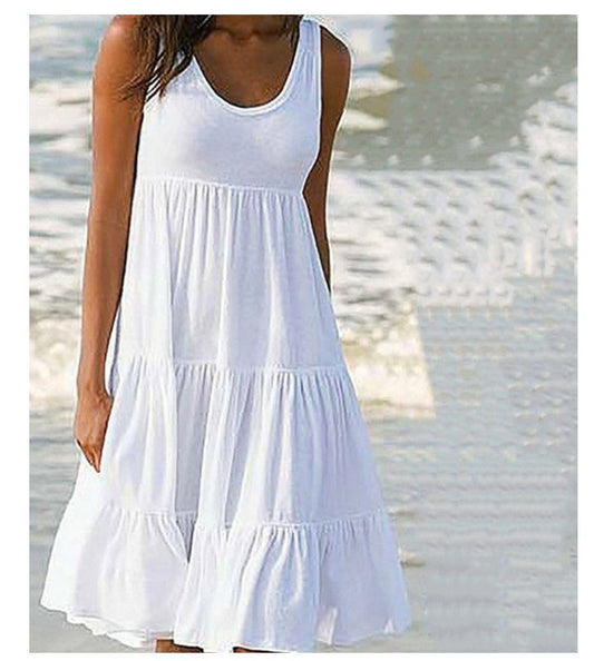 Women's Sleeveless Round Neck Stitching Big Swing Dresses