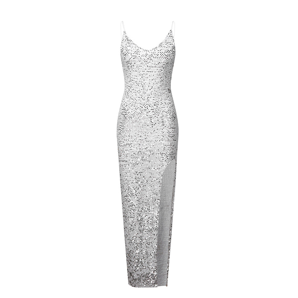 Women's Sequin Sexy Slit High Waist With Dress