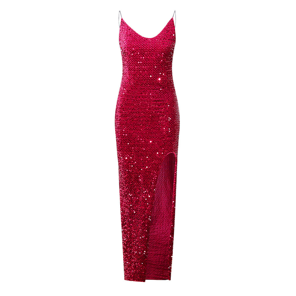 Women's Sequin Sexy Slit High Waist With Dress