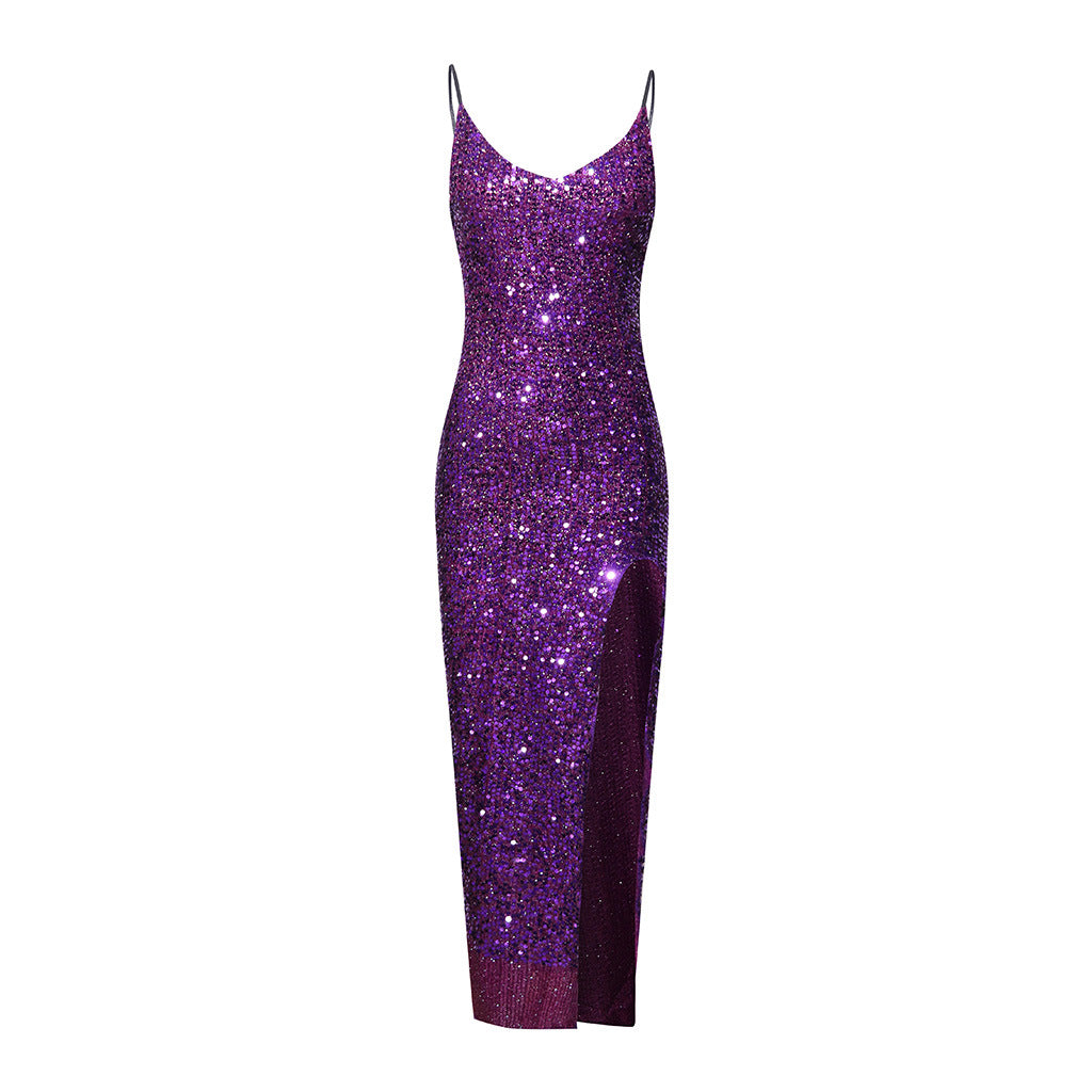 Women's Sequin Sexy Slit High Waist With Dress