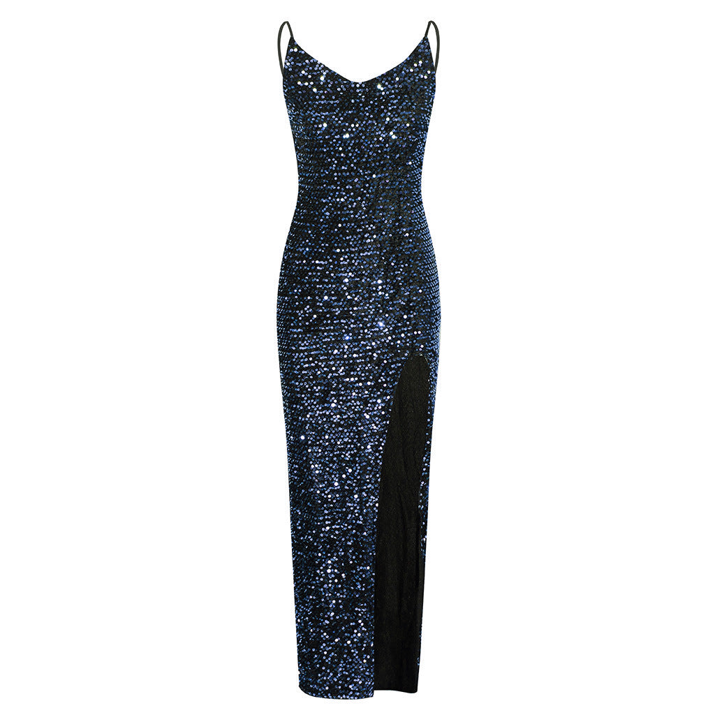 Women's Sequin Sexy Slit High Waist With Dress