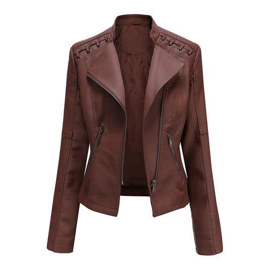 Women's European Leather Slim Thin Ladies Motorcycle Jackets