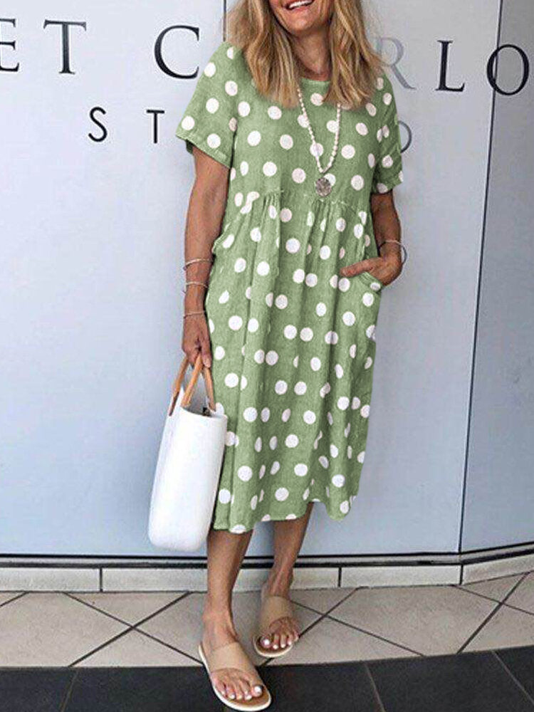 Summer Polka Dot Print Pocket Loose Sleeve Versatile Urban Dress