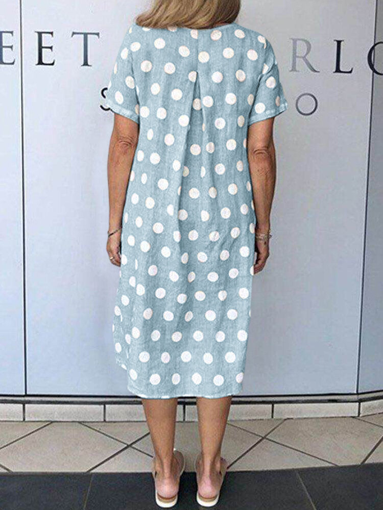 Summer Polka Dot Print Pocket Loose Sleeve Versatile Urban Dress