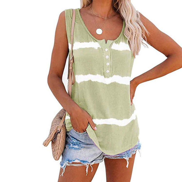 Women's Summer Striped Printed Button T-shirt Blouses