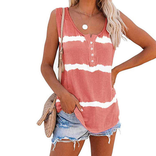 Women's Summer Striped Printed Button T-shirt Blouses
