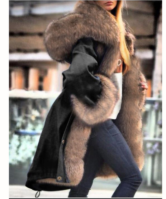 Fox Fur Large Collar Long Hooded Coats
