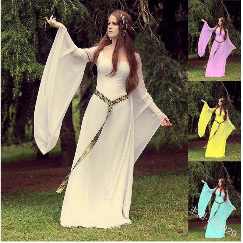 Retro Court Performance Wear Solid Color Stitching Four-color Long High Dress