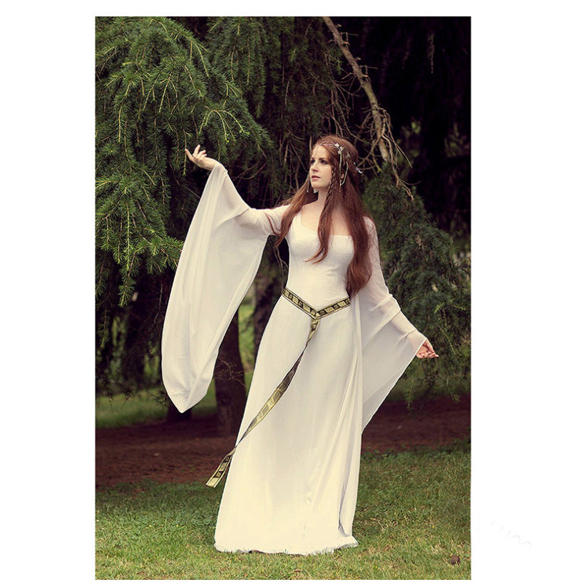 Retro Court Performance Wear Solid Color Stitching Four-color Long High Dress