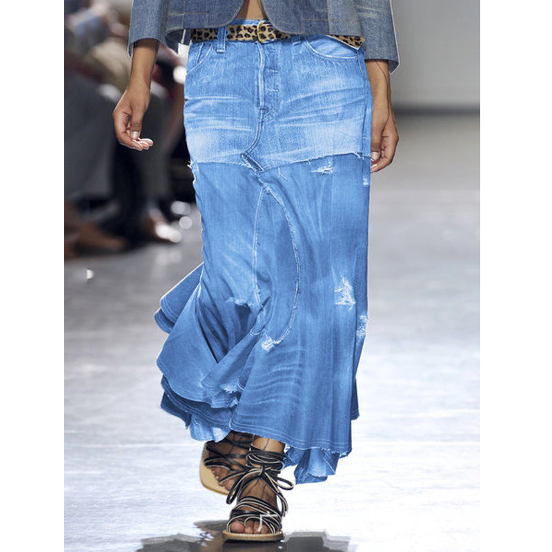 Personality Street Denim Long Fashion Week Skirts