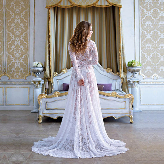 Sexy Deep Long Sleeve Lace Tight Wedding Dresses