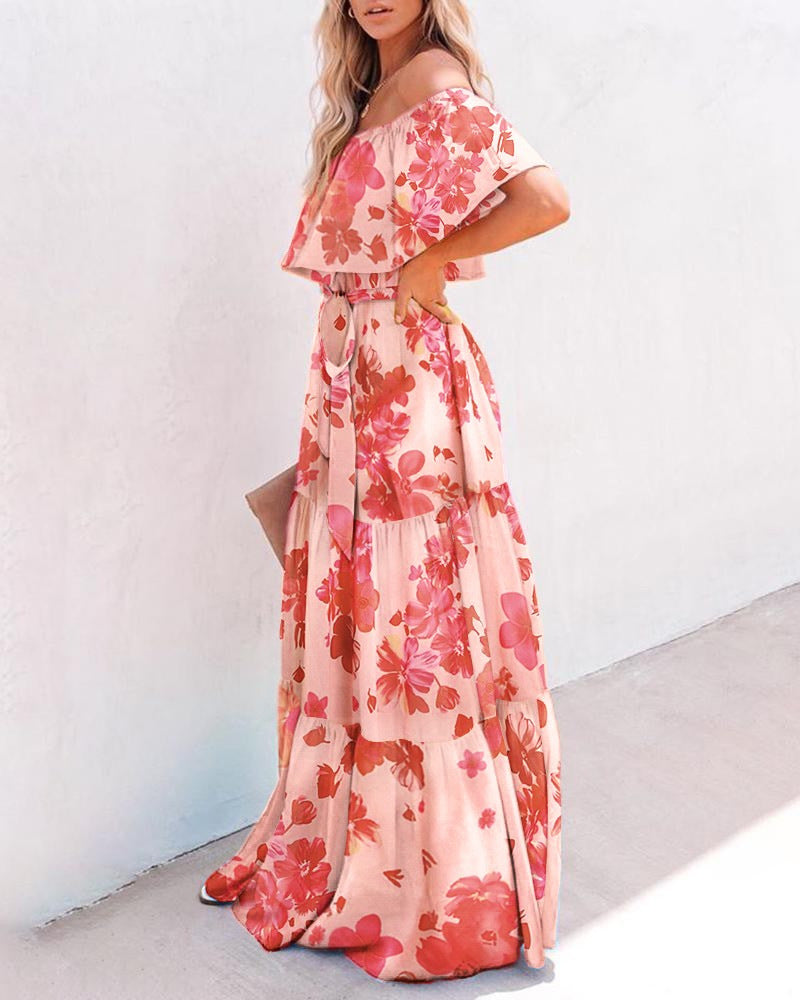 Women's Wrapped Chest Print Gradient Color Large Dresses