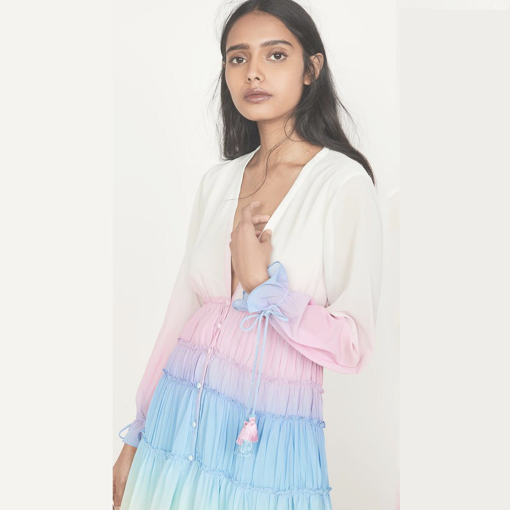 Women's Winter Deep V Long Sleeve Gradient Clothing