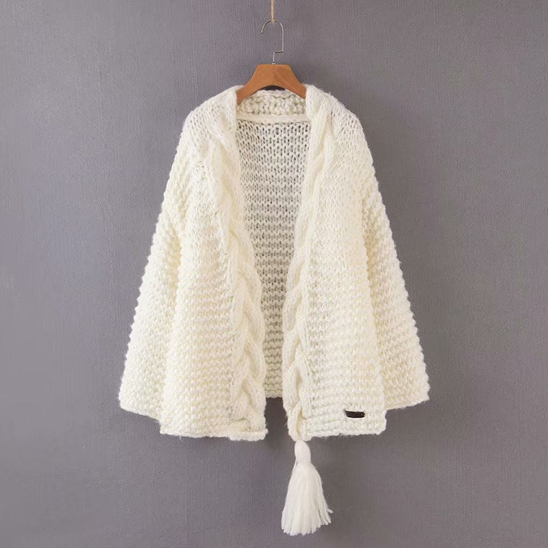 Women's Handmade Knitting Needle Tassel Knitted Cardigans