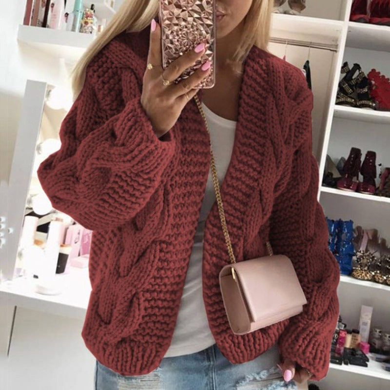 Women's Rough Thick Thread Twist Knitted Cardigans