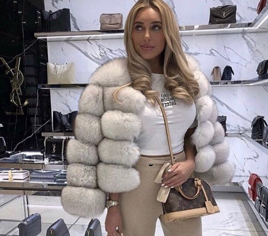 Women's Faux Fox Fur Slim Fit Stitching Coats