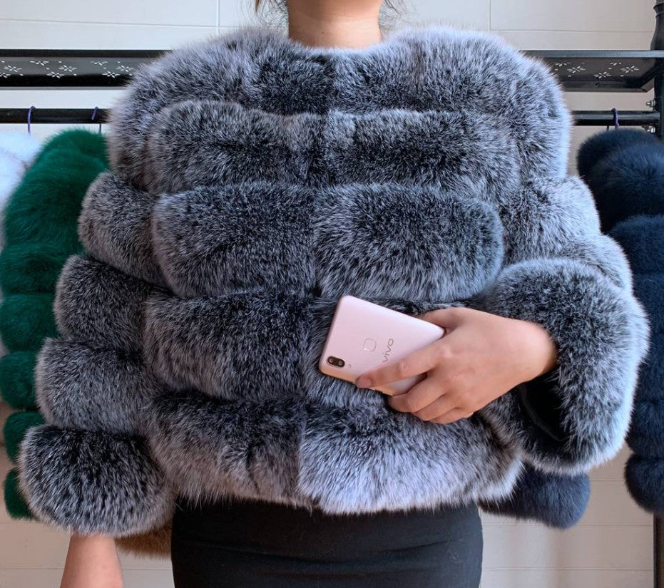 Women's Faux Fox Fur Slim Fit Stitching Coats