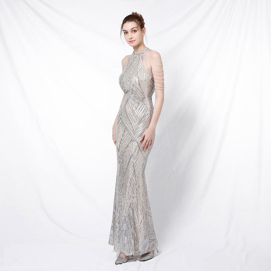 Temperament Elegant Long Halter Sequined Cool Air Wedding Dresses