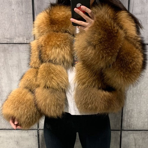 Women's Glamorous Fur Imitation Raccoon Stitching Coats
