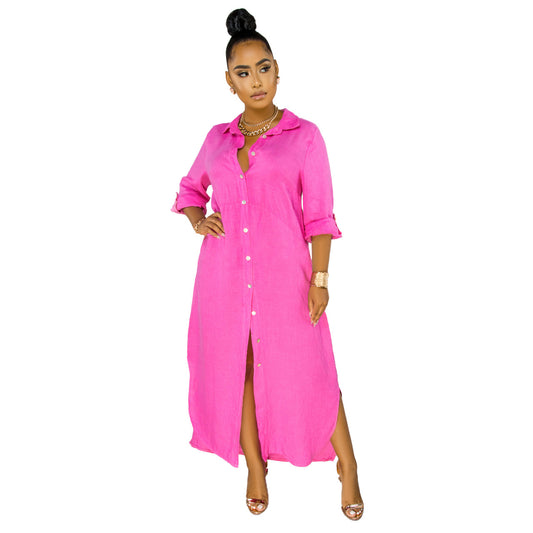 Women's Sexy Fashion Solid Color Shirt Dress Dresses