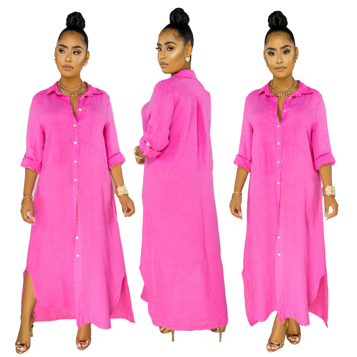 Women's Sexy Fashion Solid Color Shirt Dress Dresses