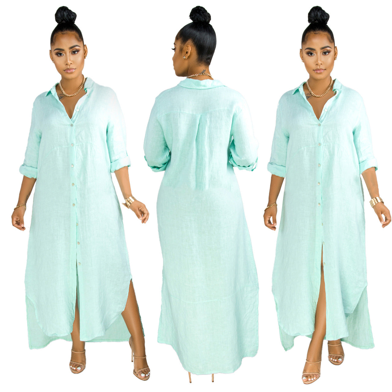 Women's Sexy Fashion Solid Color Shirt Dress Dresses