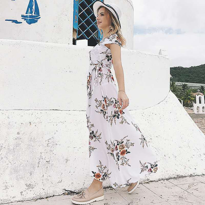 Bohemian Printed Bubble Chiffon Maxi Seaside Beach Dress