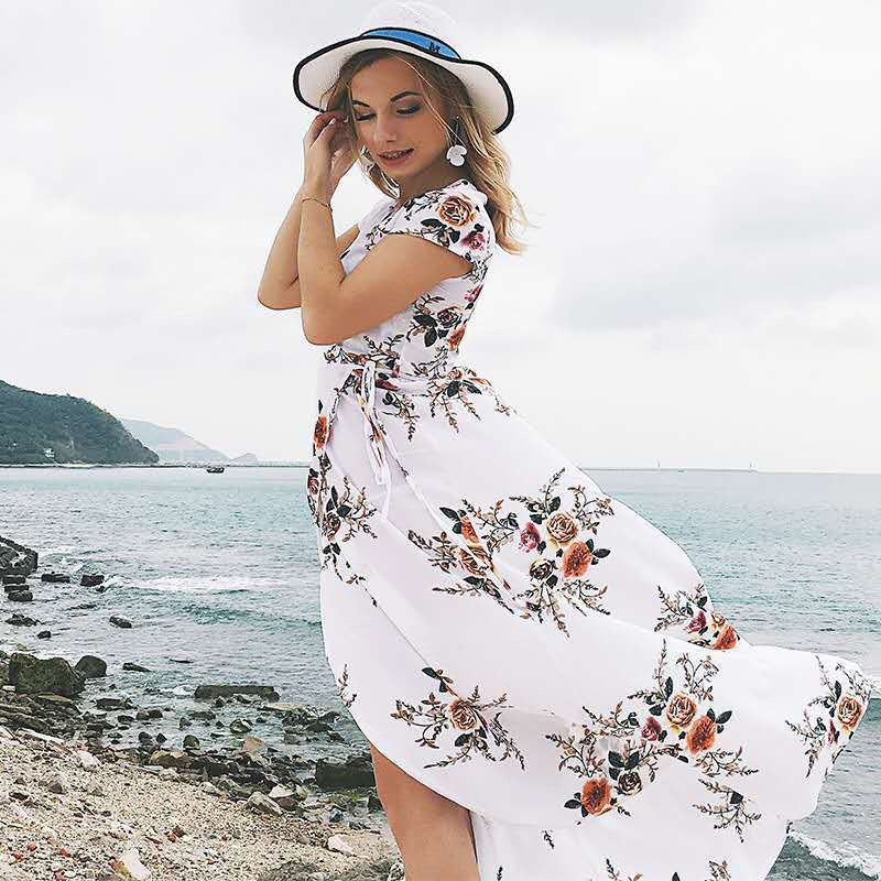 Bohemian Printed Bubble Chiffon Maxi Seaside Beach Dress