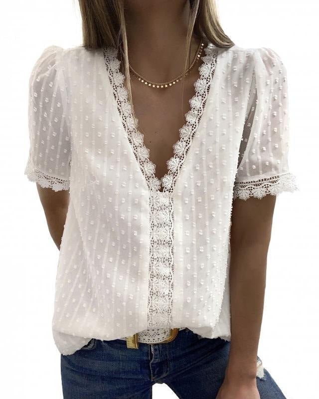 Women's Chiffon Jacquard Solid Color Short-sleeved Casual Blouses