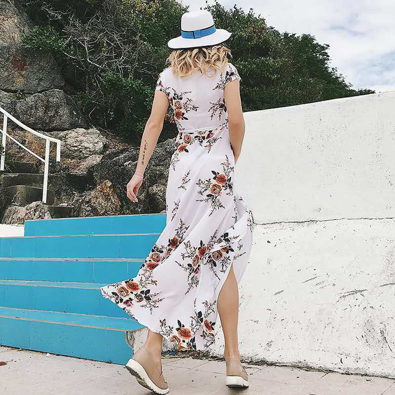 Bohemian Printed Bubble Chiffon Maxi Seaside Beach Dress