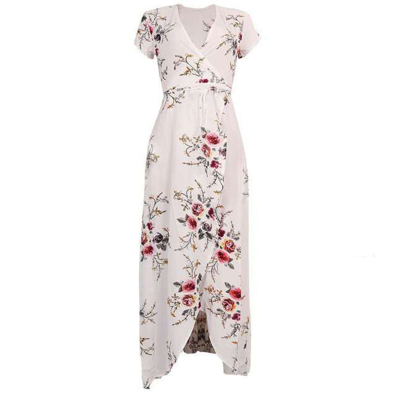 Bohemian Printed Bubble Chiffon Maxi Seaside Beach Dress
