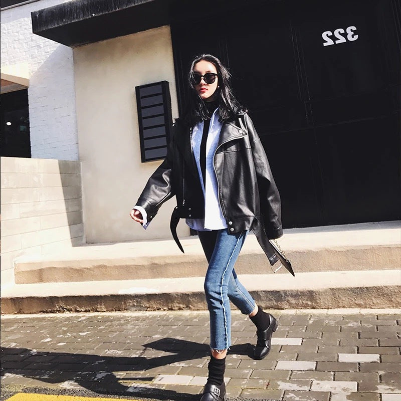 Style Clothes Female Autumn Loose Leather Jackets